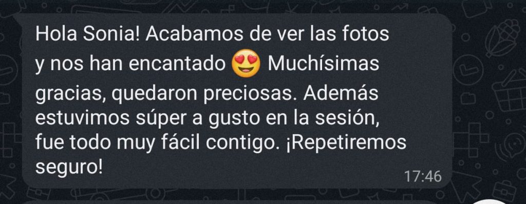 Opinión de cliente satisfecha sobre sesión de fotos familiar en Alcalá de Henares